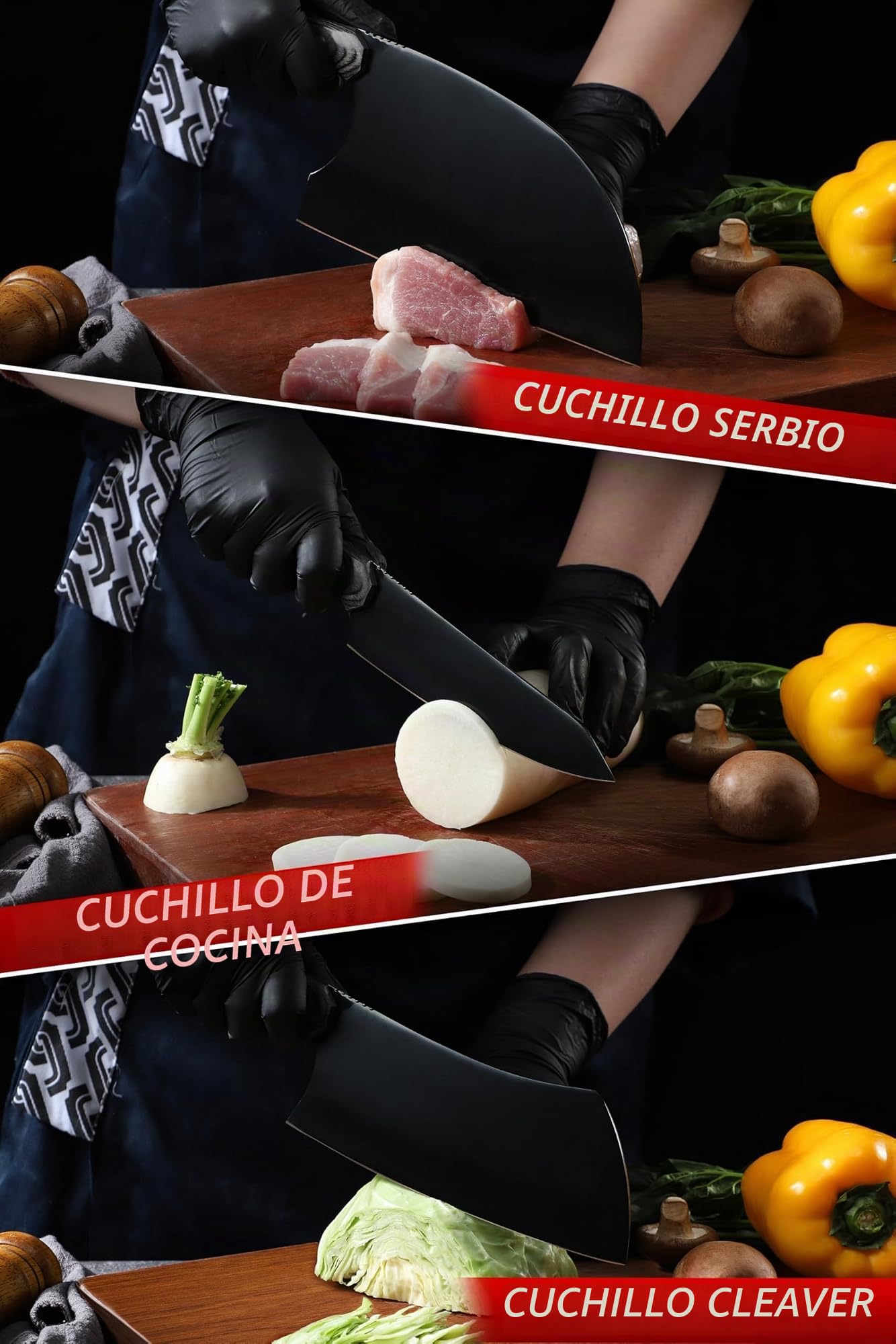 Dream Reach Cuchillos de Cocina, Juego de Cuchillos de Chef 6 Piezas Acero Inoxidable con un Afilador y Estuche para Carne, Verduras, Barbacoa y Exterior