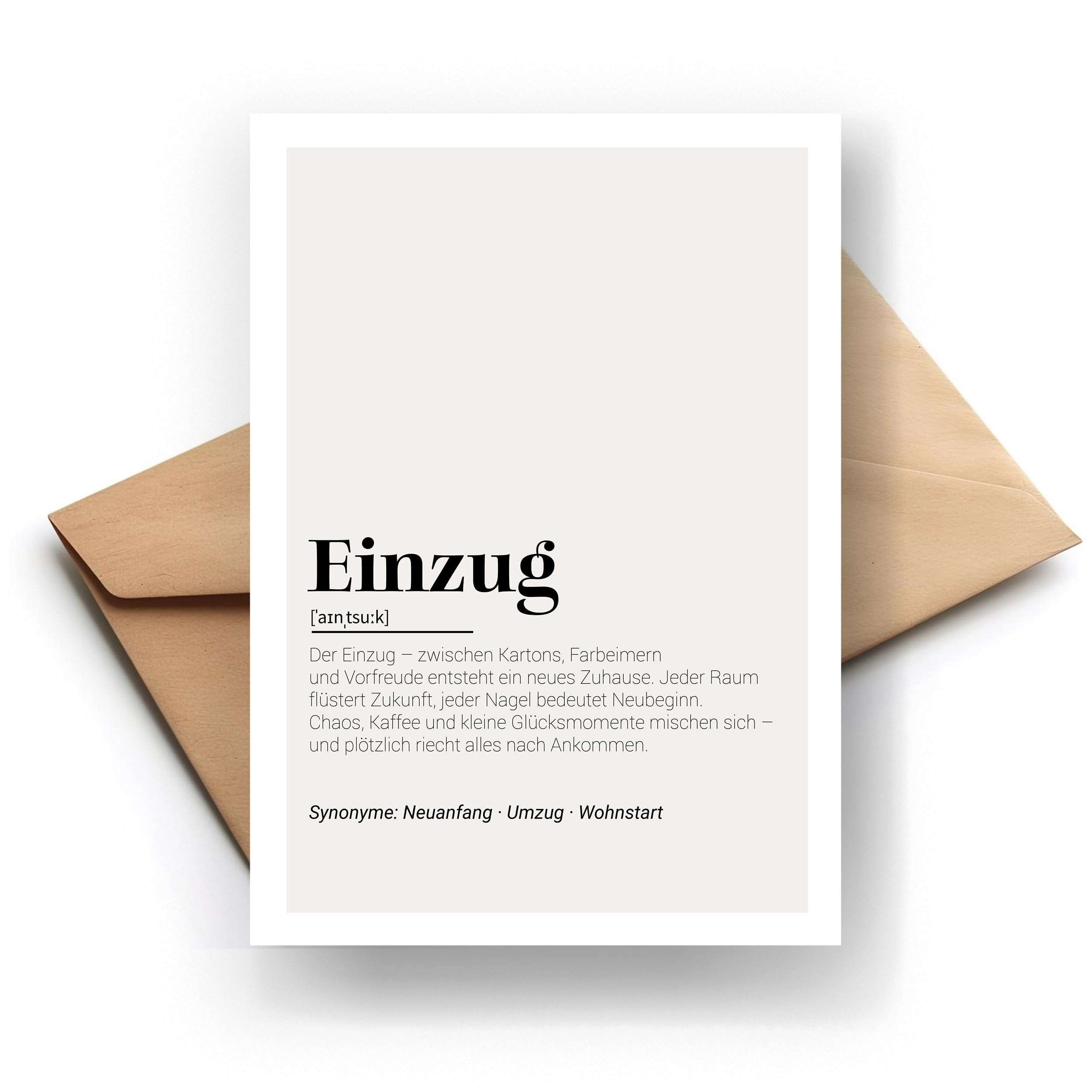 Einzug Definition Klappkarte – Stilvolle Premium Karte | Hochwertige Glückwunschkarte | Originelle Geschenkidee | Handmade | 300g Papier | Grusskarte Inkl. Umschlag