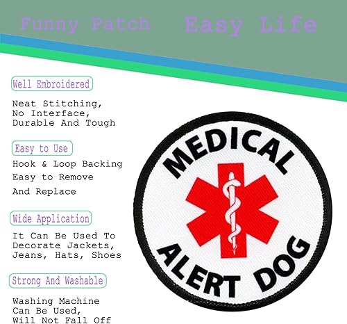 Miniatura 3 de Parche de servicio de alerta médica para perros para equipo de chalecos, emblema táctico de alerta médica EMS, emblema bordado de gancho y bucle