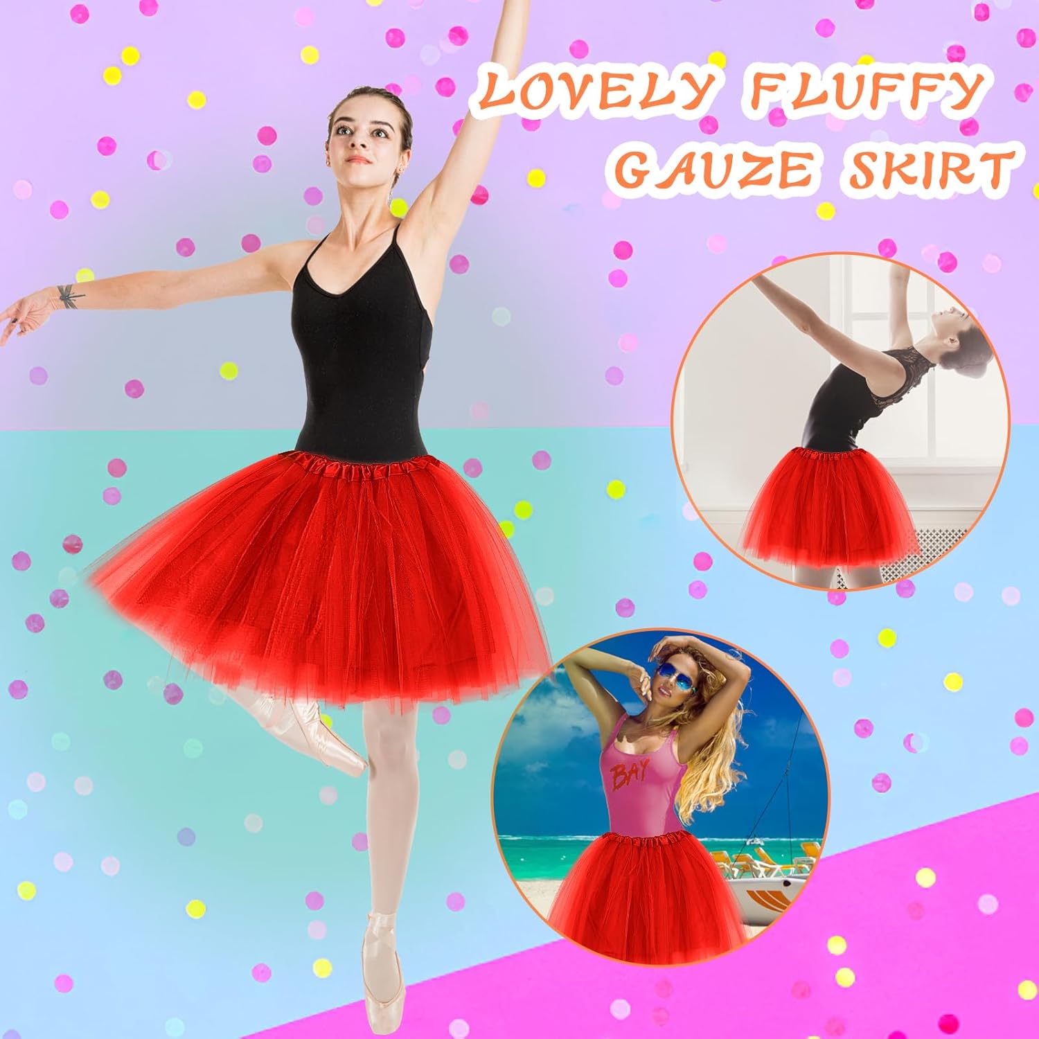 Tulle Skirts for Women Tutu for Women Adults Elastic 3 Layered Tulle Ballet Skirt Rave Costume Party - Image 5