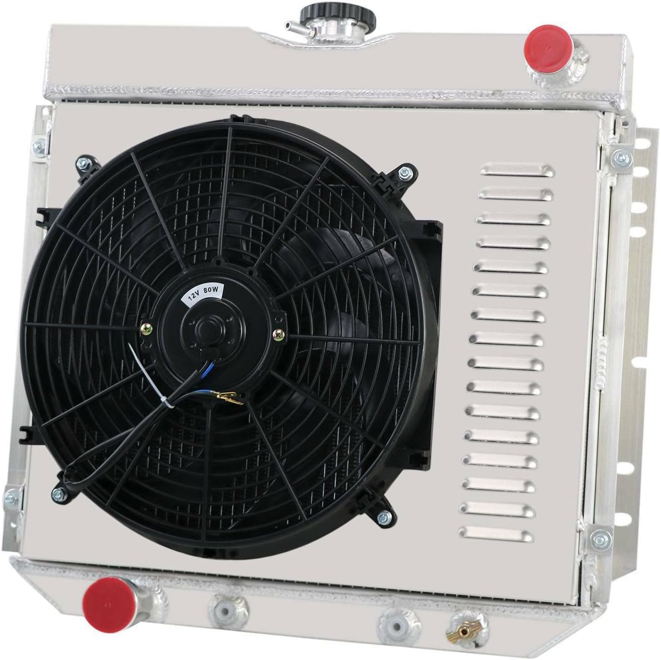 4 Row Aluminum Radiator&16" Fan Shroud Combo for 1969 1970 Ford Mustang (Lowhose Driver 20" Wide Core)