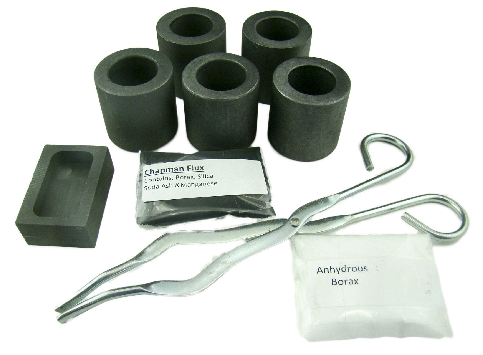 Gold & Silver Melting Kit - 5 Crucibles Tongs 5oz Mold Chapman Flux Borax-Gold Recovery-Melting-Smelting product thumbnail 2