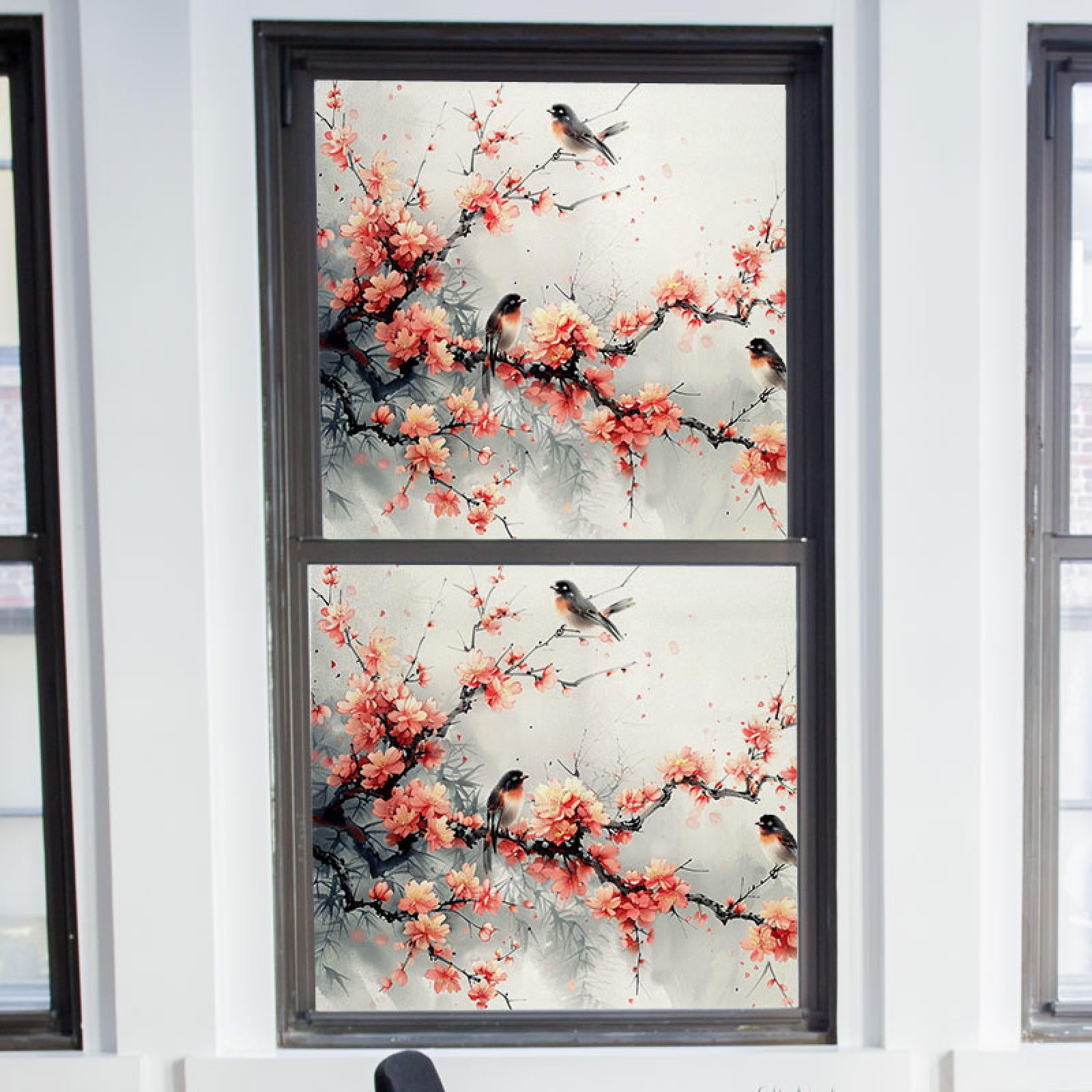 Láminas para Ventanas, Cortina de baño autoadhesiva con Estampado Flor Ciruelo(60x58cm/2pcs)