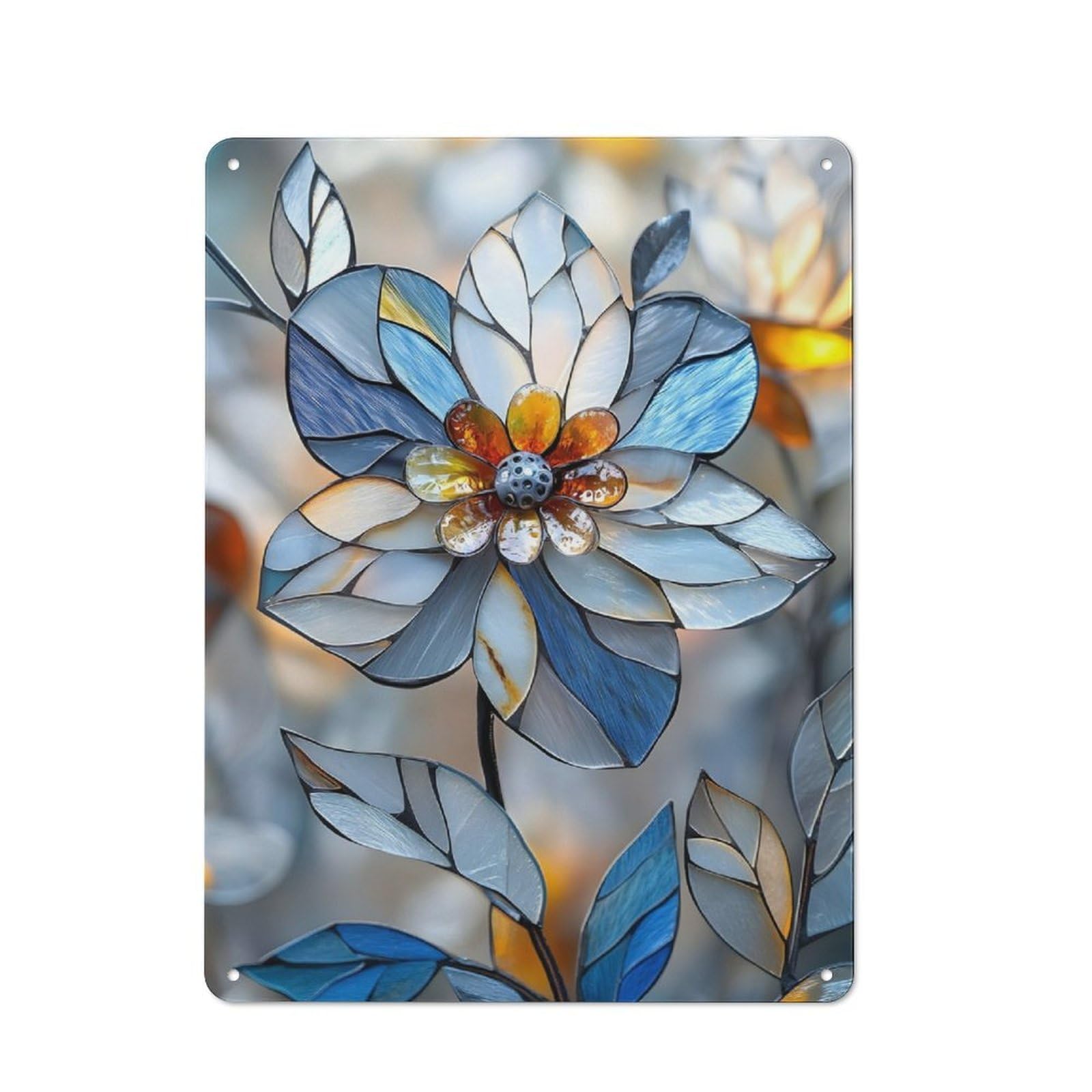 Junmoney Stained Glass Flower Retro Metal Plaque 40X30cm For Café Or Home Bar, With Clear Retro Wall Decor Character