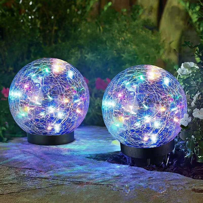 Luces De Bola De Cristal Craquelado, Lámpara De Césped Luces De Jardín Lámpara Solar Decoración Al Aire Libre Bola De Cristal Agrietada Impermeable (Multicolor (2 piezas, 12 cm))