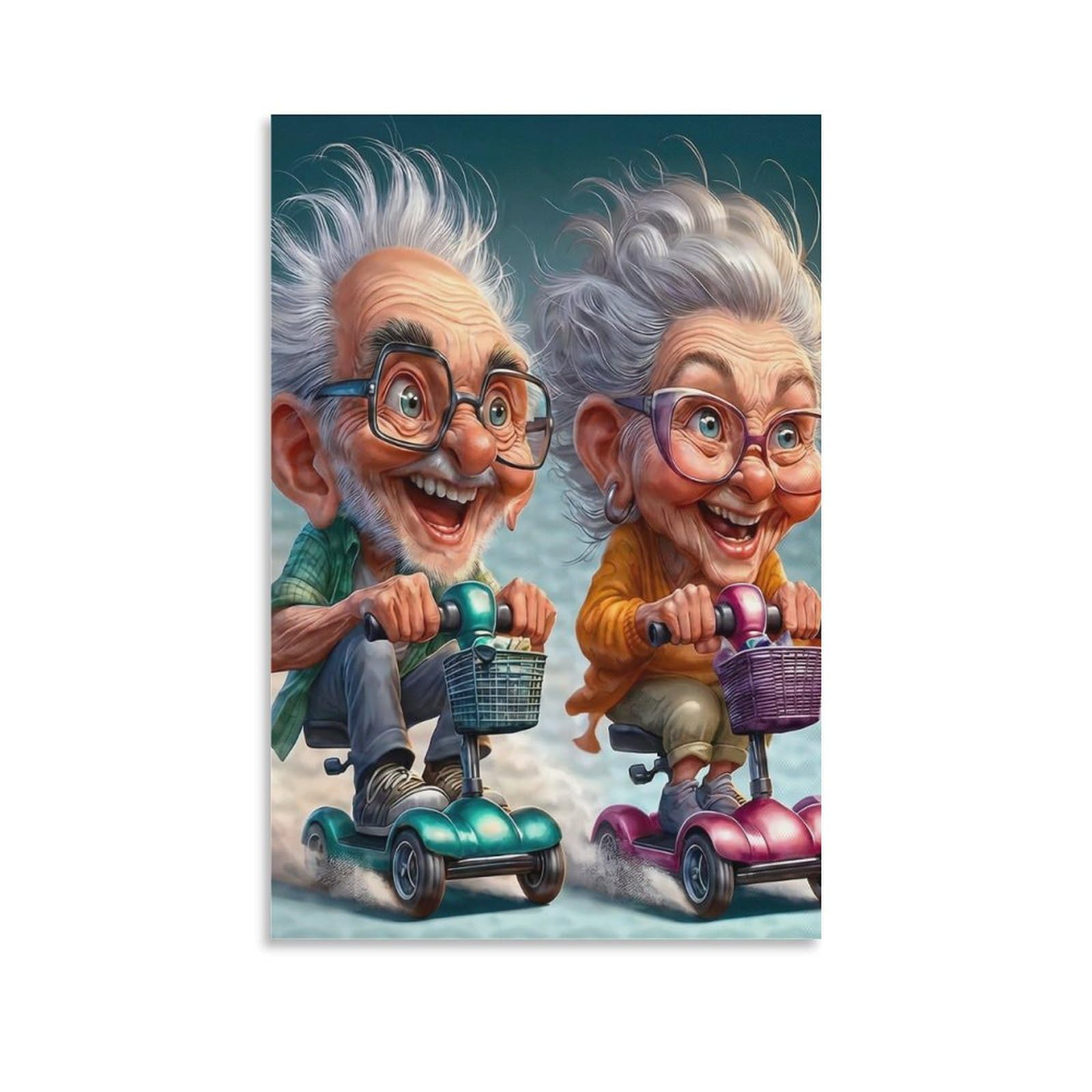 DHBANEIOK Elderly Couple Riding Scooters Poster Artwork Giclee Canvas Prints Modern Canvas Wall Art Picture Wall Hanging for Home Decorations 08x12inch(20x30cm)