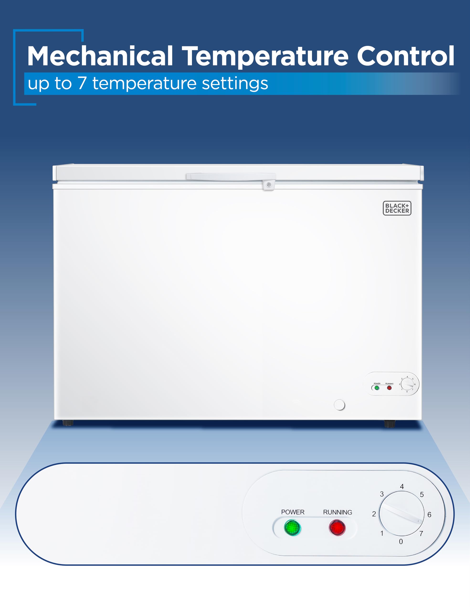 Black+Decker 13 Cu. Ft. Chest Freezer, Deep Freezer With Top Opening, Freezer Chest With Removable Storage Basket, Mechanical Temperature Control, Manual Defrost, R600a Refrigerant,Bcf1300e,White on Fridge.com - View 4