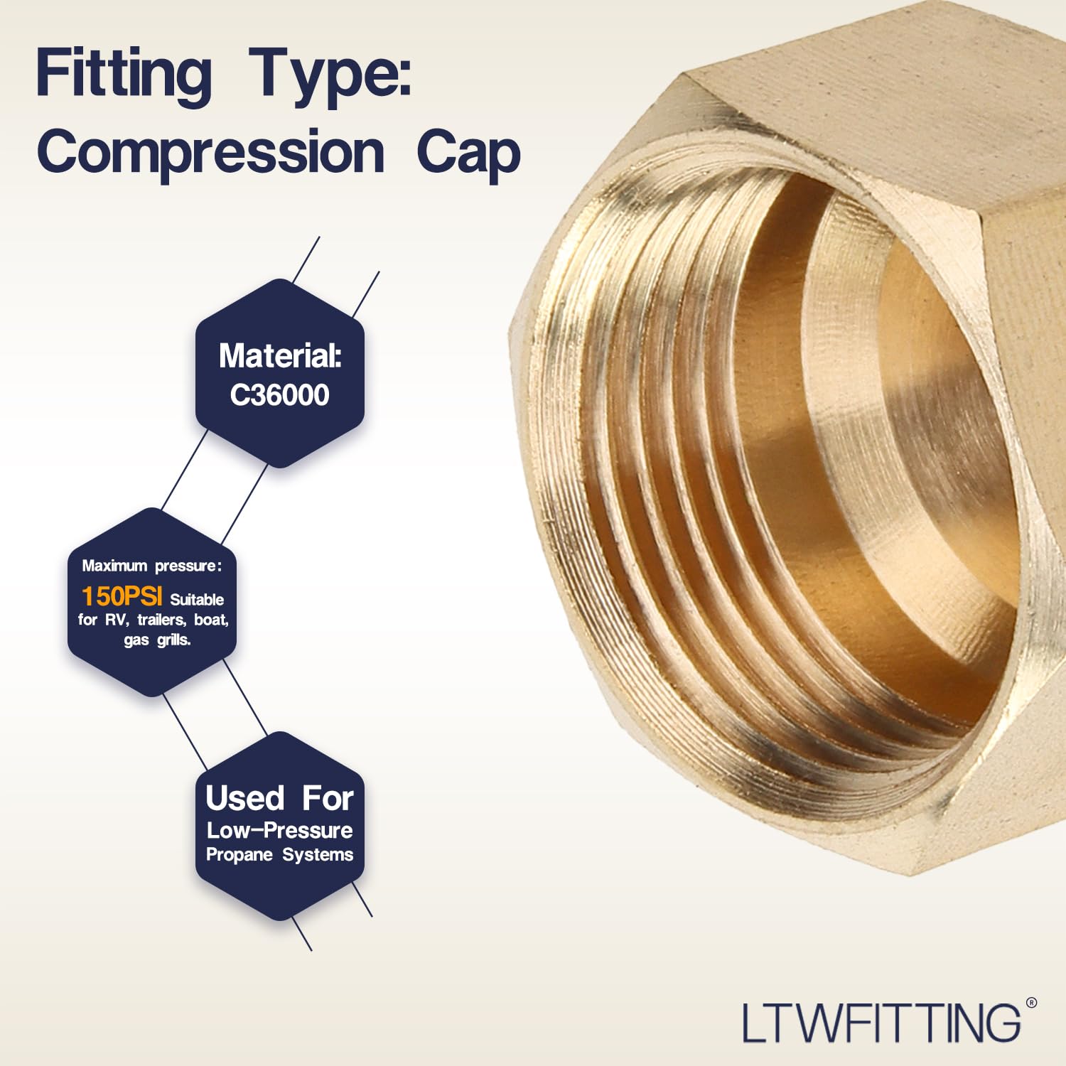 LTWFITTING Assortiment de 100 bouchons de compression en laiton OD 1/4", 5/16", 3/8", 1/2", 5/8"