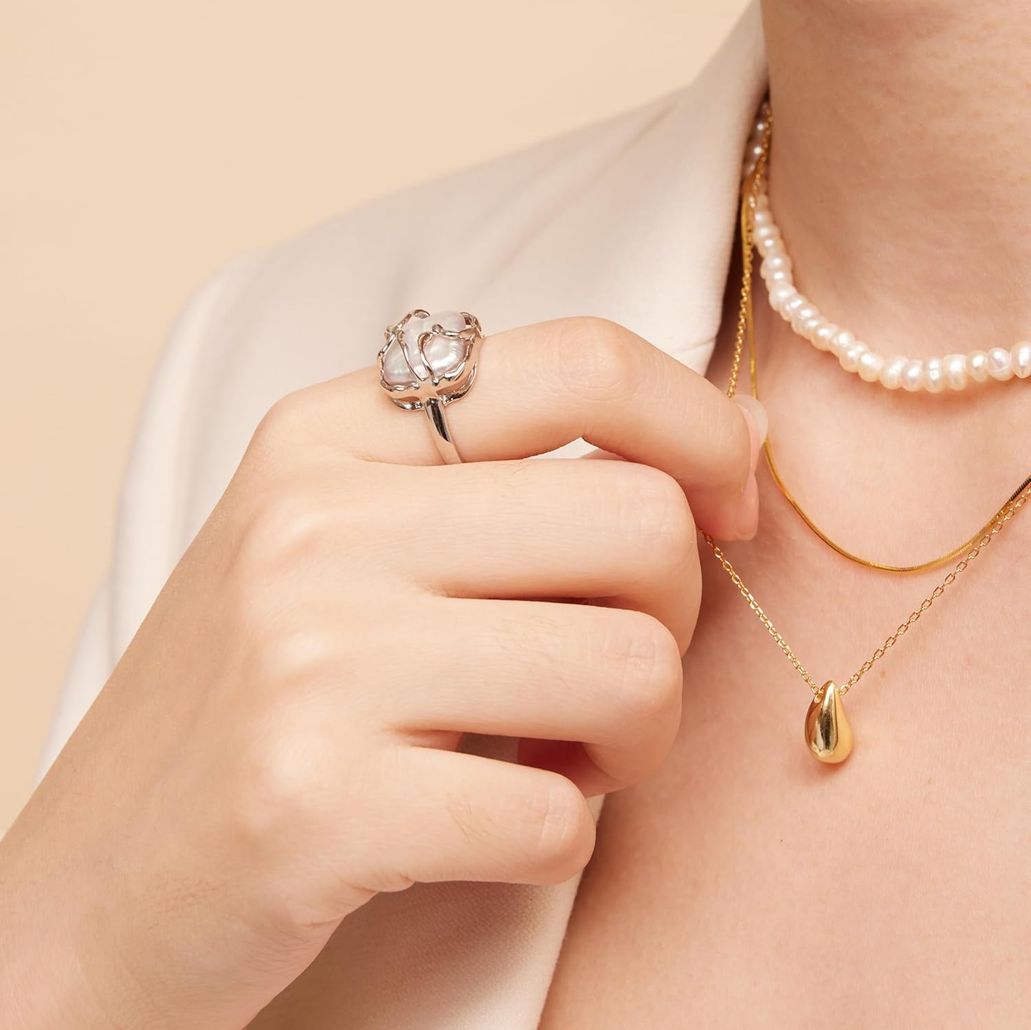 Shapes Studio Titanium Baroque Pearl Handcrafted Ring [Sterling Silver] - Image 2