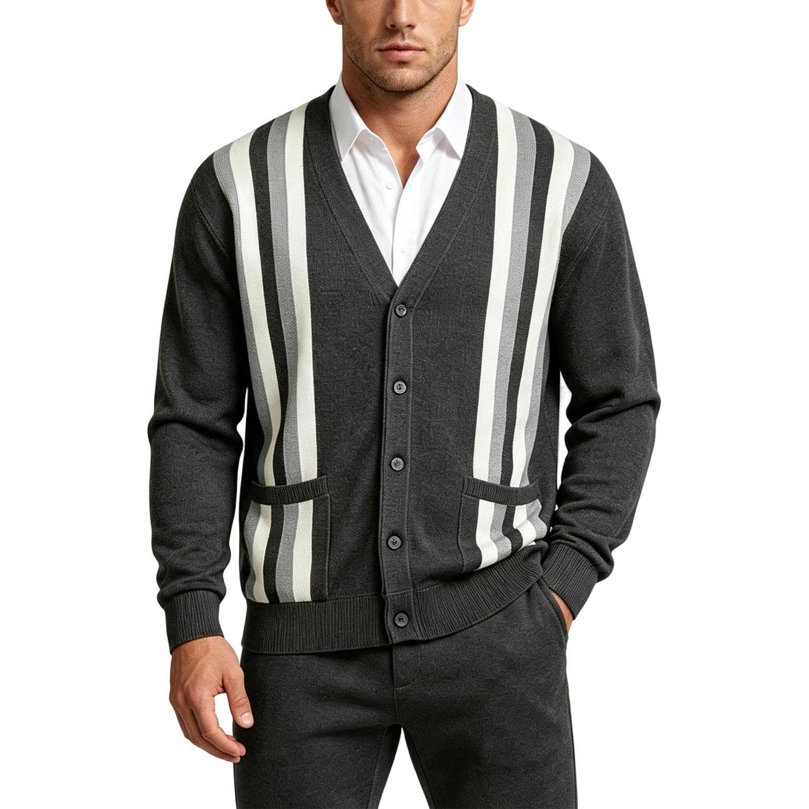 Cardigan da uomo a maglia a contrasto, cappotto casual aperto sul davanti,