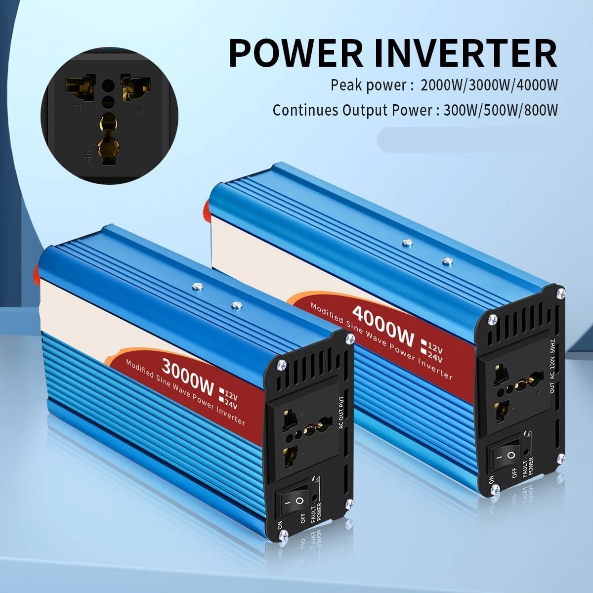 Inwertery, 2000W 3000W 4000W Modyfikowany falownik sinusoidalny 12V/24V DC do AC 50HZ Konwerter samochodowy do domu(3000W,12V)