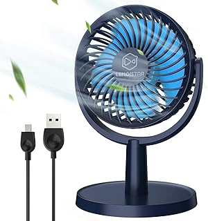 LEMOISTAR Small Desk Fan USB Powered Portable Fan 4 Speeds Strong Airflow Mini Fan 310°Rotation Personal Fan, Quiet Operation Table Fan for Desktop Home Office Bedroom Car(Light Blue)