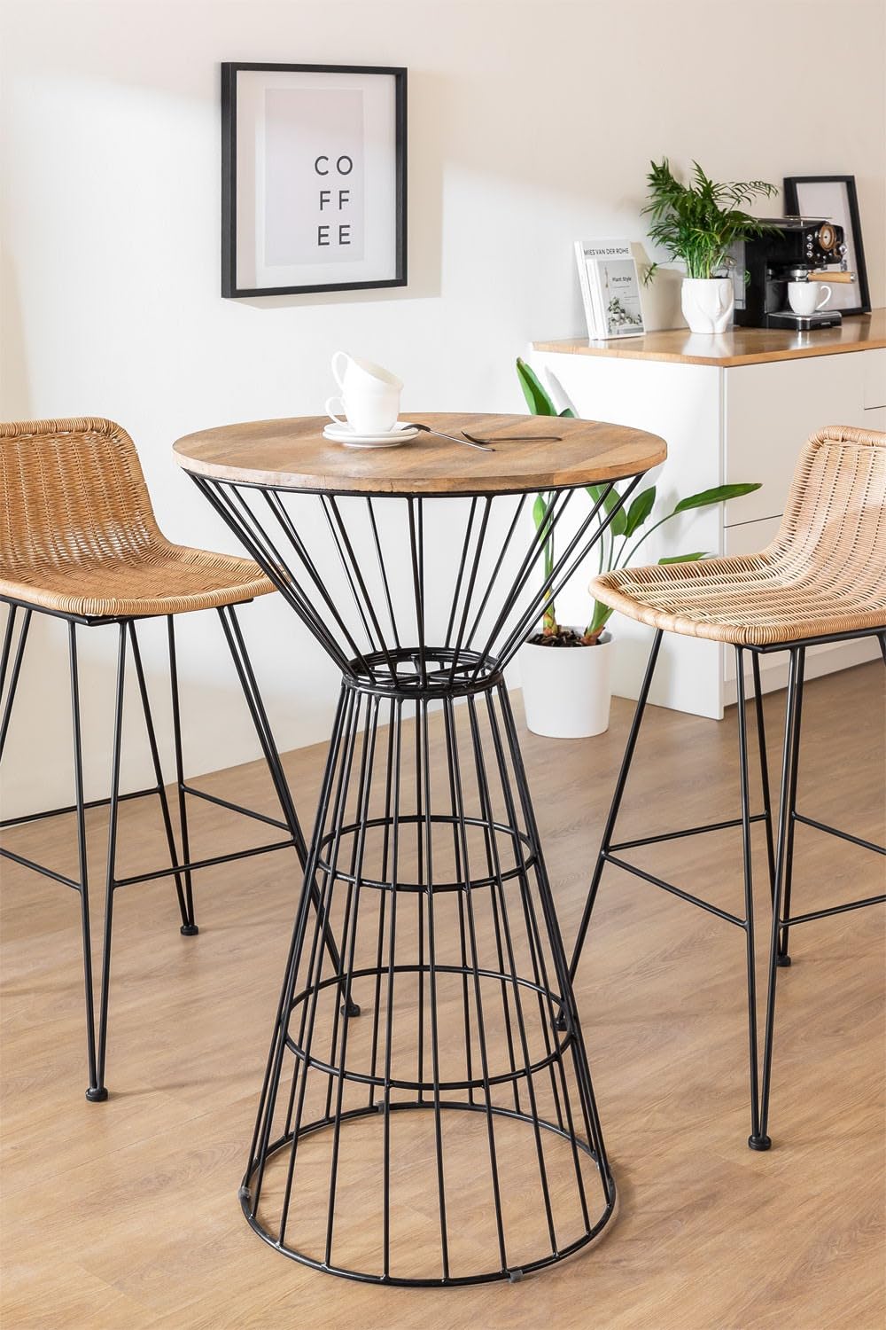OGH | Round High Bar Table (62 Cm) Beside Table Home Decor Furniture - 62d X 76w X 105h Centimeters (Black)-picture-27