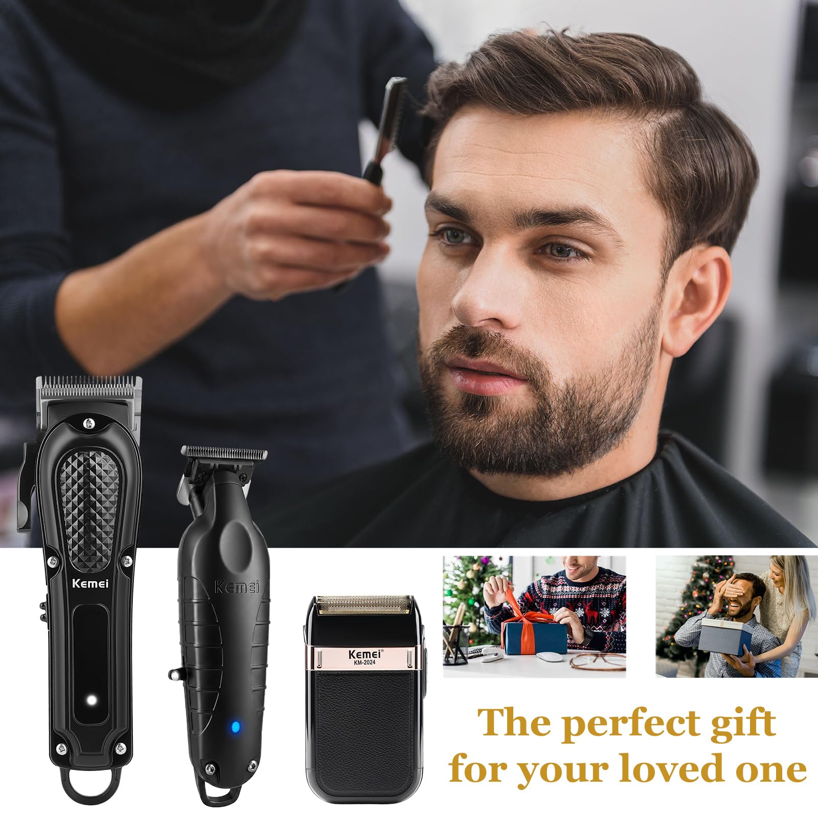 KEMEI Professionelle Haarschneider, Trimmer & Folienrasierer Set für Herren | Kabelloses Haarschneidemaschine T-Klinge Haartrimmer Set für Haarschnitte zu Hause und Die Tägliche Herrenpflege