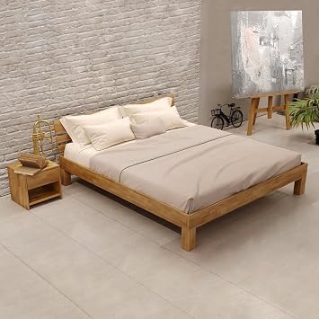 KROKWOOD Julia Solid Wood Bed - FSC Certified Oak Wooden Bed Frame with Headboard - Assembling Hardware Included 200 x 200 cm