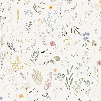 Dimoon 236"x16.1" Floral Peel and Stick Wallpaper Beige Contact Paper Thicken Wallpaper Delicate Flower Waterproof Green Leaf White Self Adhesive Removable Wall Paper Shelf Liner Decal Vinyl Roll