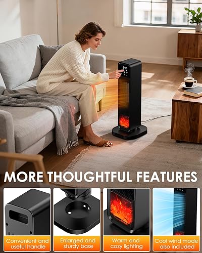 Miniatura 7 de Calentador de espacio 2026, calentador portátil de 1500 W con control remoto, calentador eléctrico de calefacción silenciosa para interiores, calor