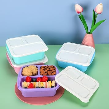 TOUWMX Lunchable Container, 4 Pack Bento Box For Kids, 3 Compartments Bento Snack Box Meal Prep Containers For Adults, Reusable Food Storage Containers Snack Containers for School, Work, Travel