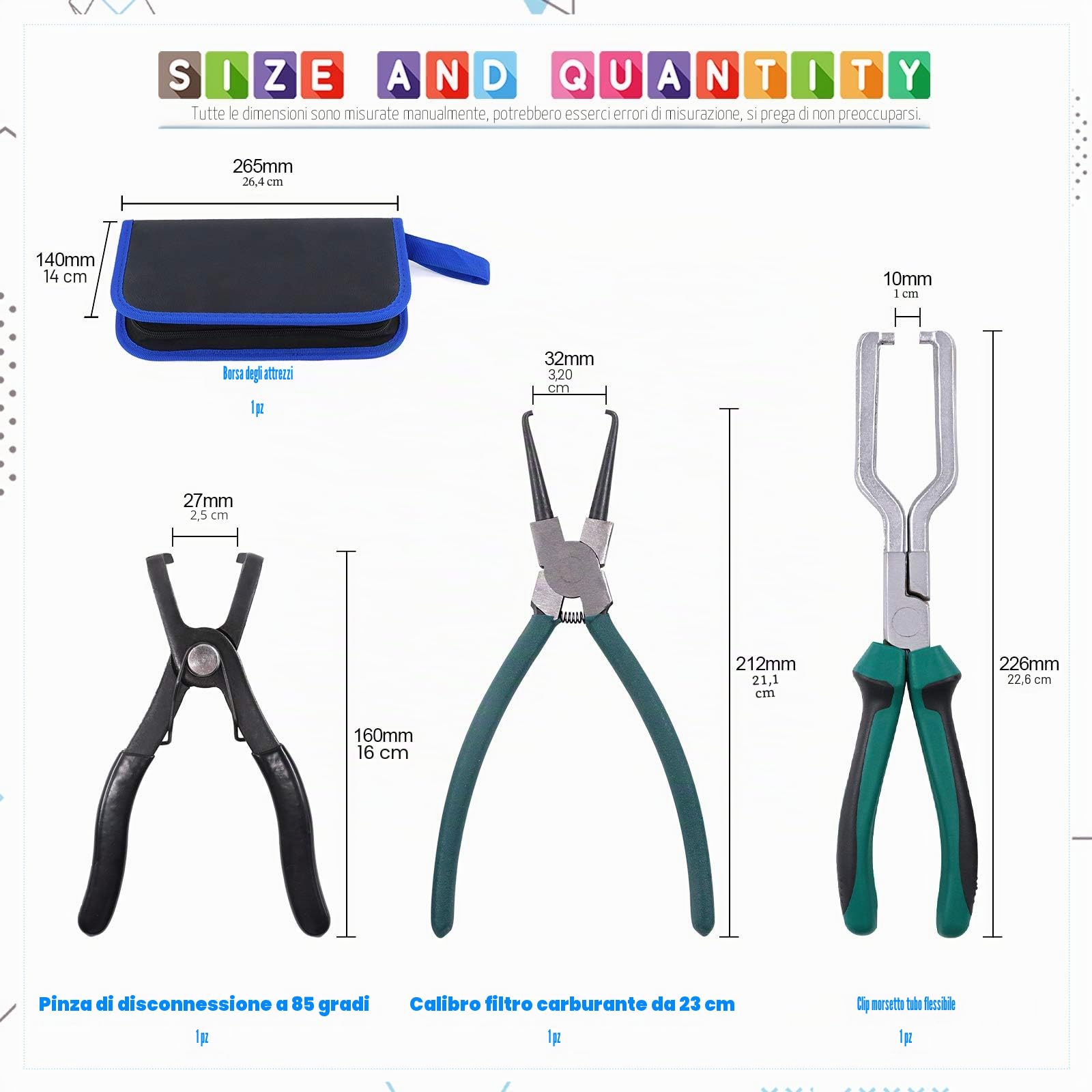 Glarks Set di 3 pliers Fuel Line Pliers da 9 pollici, con clip a clip e 80 gradi di disconnessione per auto