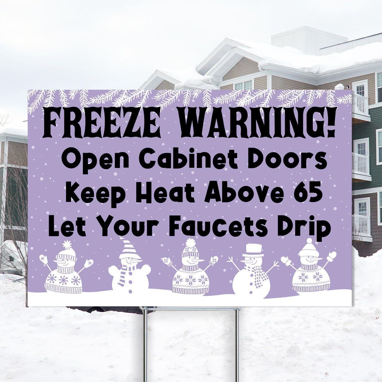 Welcome Home America - Freeze Warning 12"x18" Yard Sign with Heavy-Duty Sign Step-Stake - Double Sided, Weatherproof, & Coroplast Sign - (Snowman)