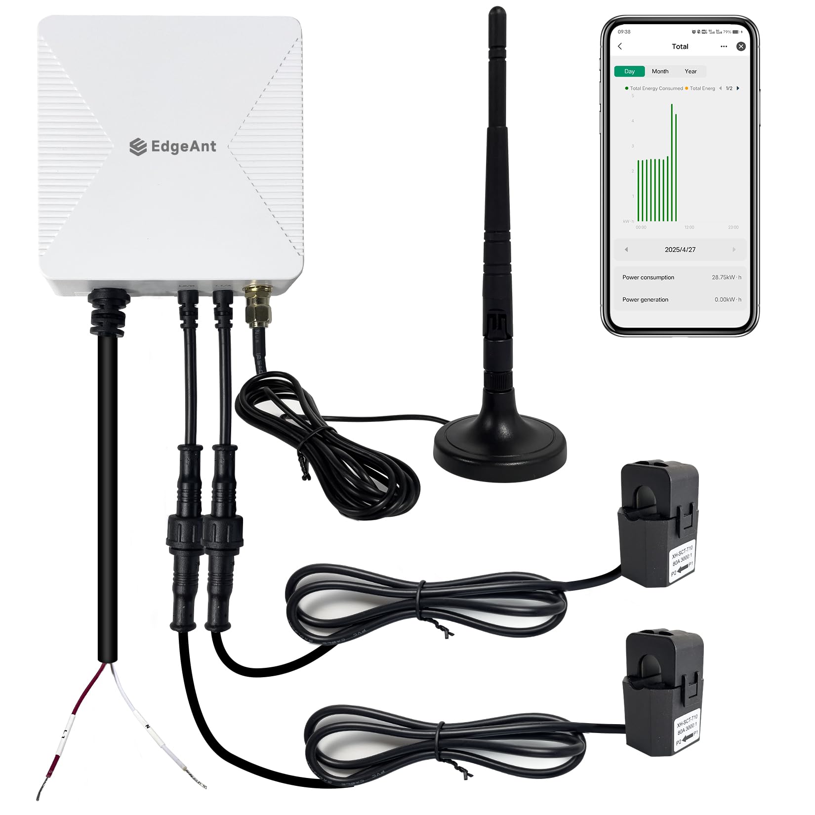 WiFi Energy Monitor with 2 * 80A Clamps, Real-Time Electricity Tracking, Smart Home Power Management, WiFi Meter Solar/Net Metering, Home Energy Automation and Control