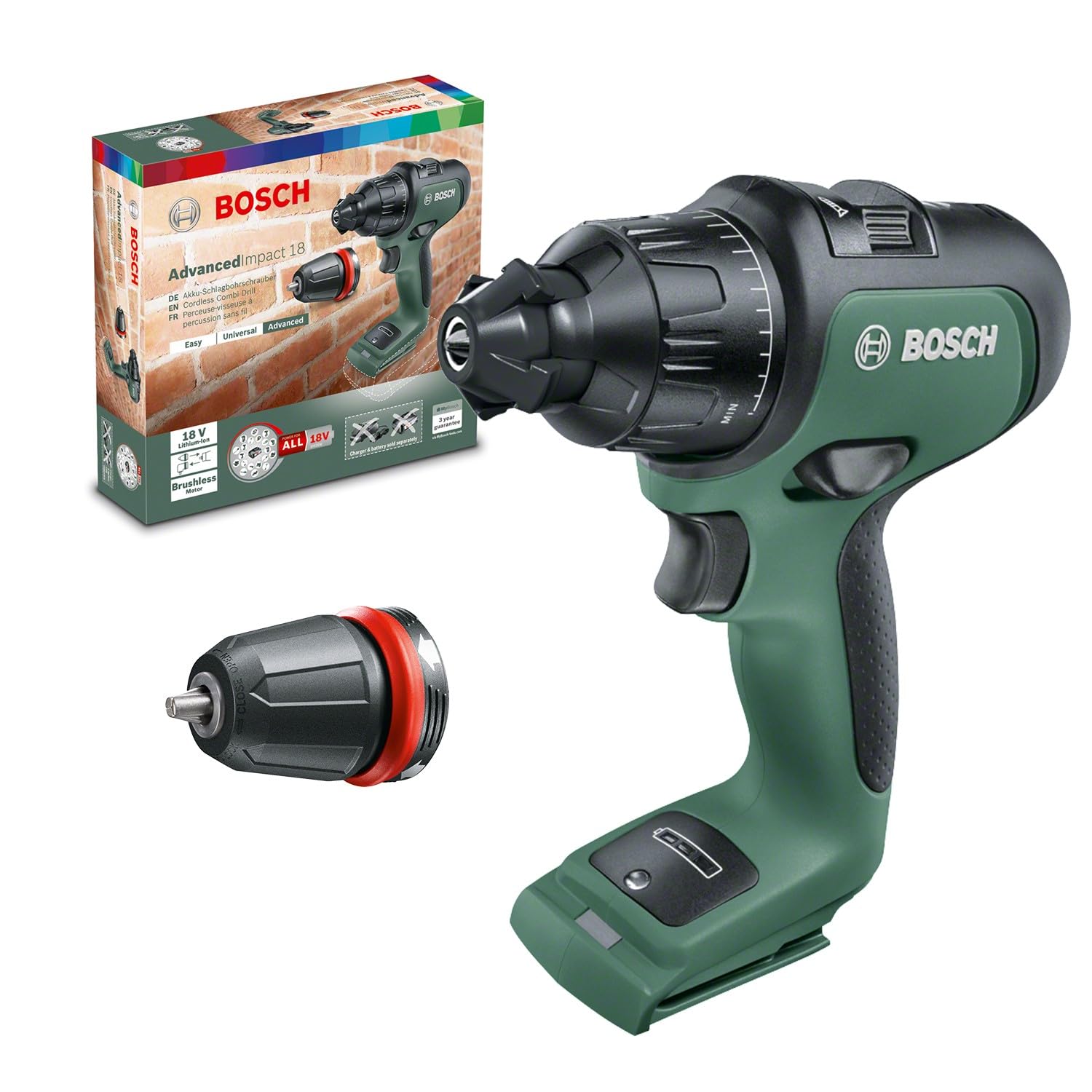 Bosch - Taladro combinado AdvancedImpact 18 (sin batería, sistema de 18 V, en caja)