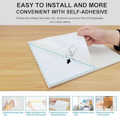 Miniatura 5 de JBER Paneles acústicos artísticos decorativos, paquete de 6 paneles acústicos artísticos para decoración de pared con autoadhesivos, adecuados para