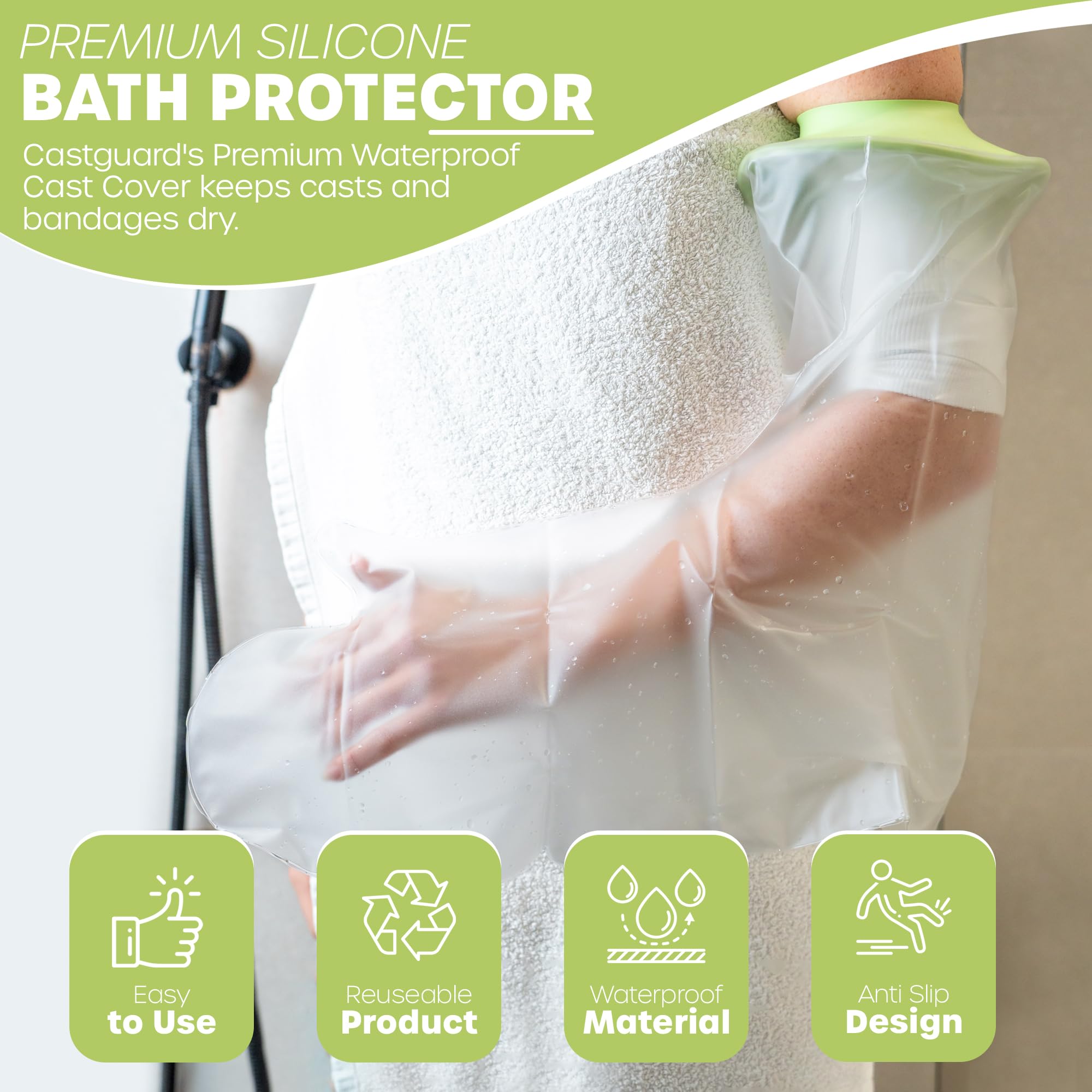 CASTGUARD Premium Silicone Waterproof Shower & Bath Protector (Adult Long Arm) - Image 3