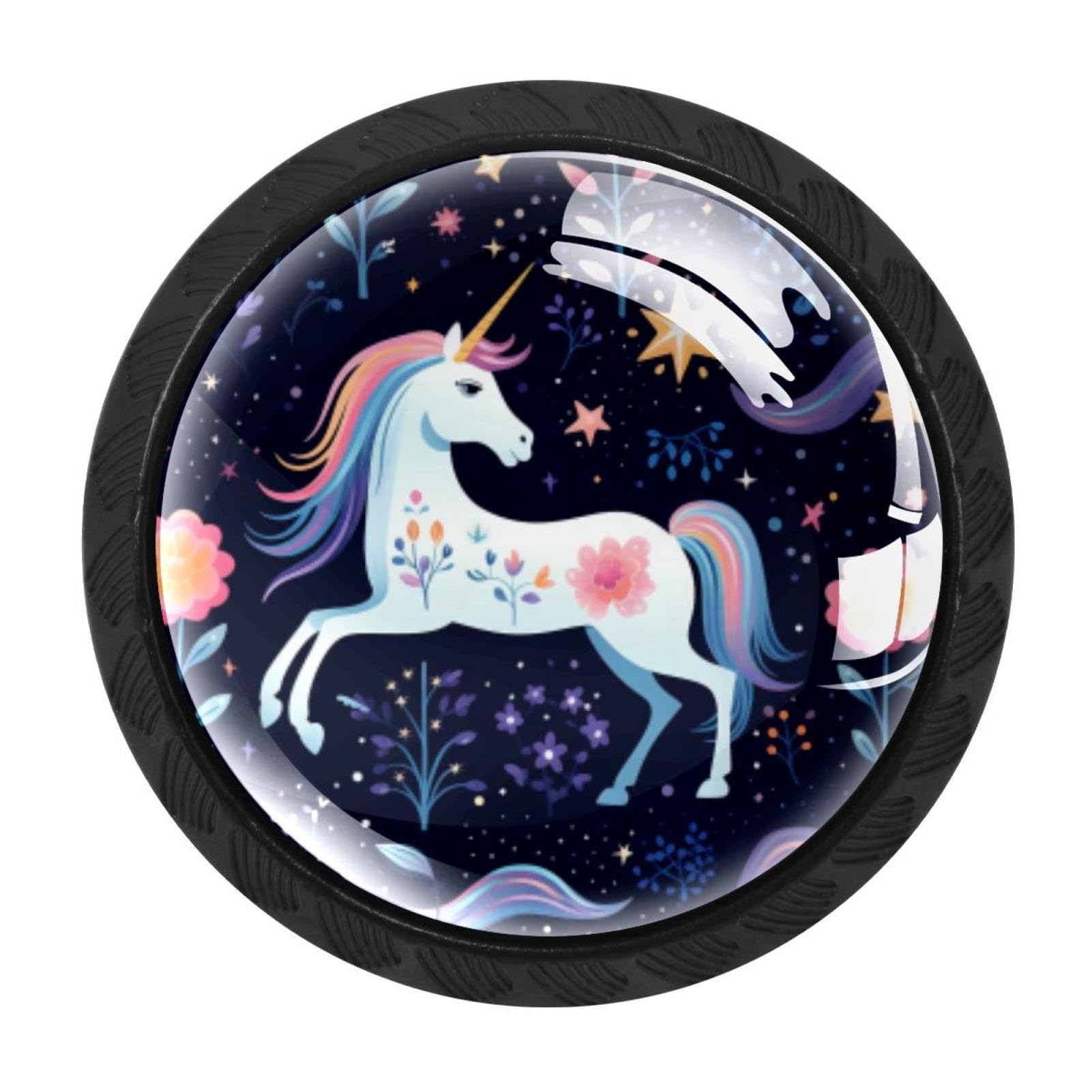 Chenzzzz Multicolored 11 4 Pack Round Cabinet Knobs For Kitchen Bathroom Closet Dresser Cabinets, Starry Unicorn