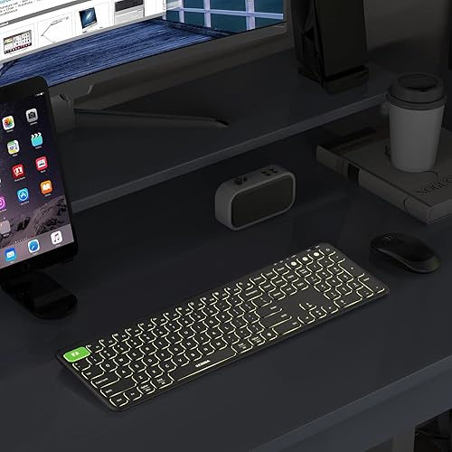 Miniatura 7 de seenda Teclado Bluetooth retroiluminado (USB + Dual BT), teclado recargable multidispositivo, retroiluminación inalámbrica Bluetooth, compatible con