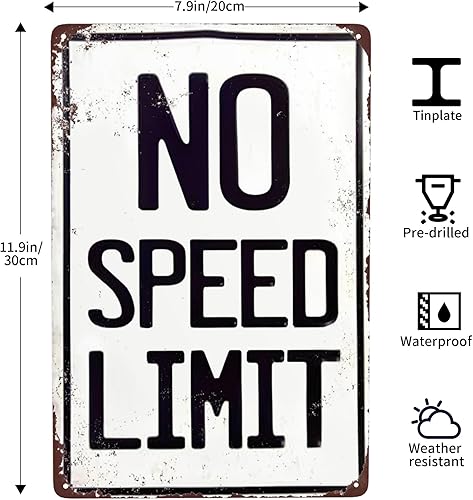 Miniatura 3 de Custom Kraze Letrero de metal con reproducción vintage sin límite de velocidad, 8 x 12