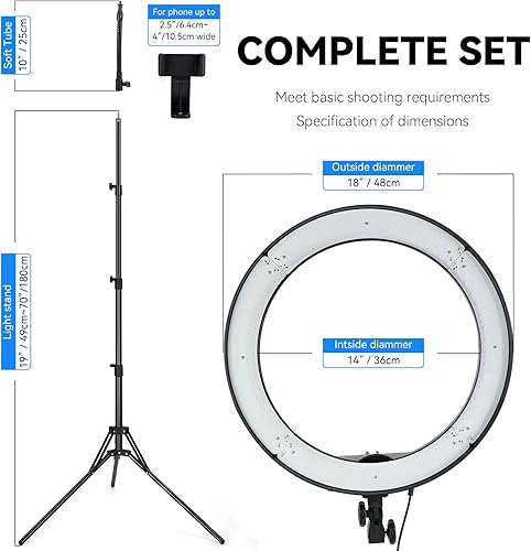 Miniatura 2 de Anillo de luz de 18 pulgadas, 55 W regulable 5500K luz con 240 LED filtro de color, tubo suave y bolsa de transporte para YouTube, TikTok, selfies y