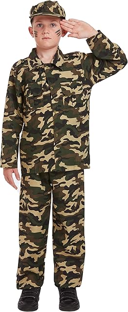 Henbrandt ARMY BOY KIDS SOLDIER CAMOUFLAGE FANCY DRESS COSTUME OUTFIT BULLET BELT DOG TAG (10-12 Years, Army Costume Only)