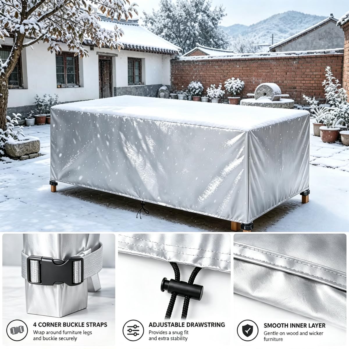 Funda Mesa Jardín 240Lx240Wx66H cm, Funda Muebles Exterior Impermeable