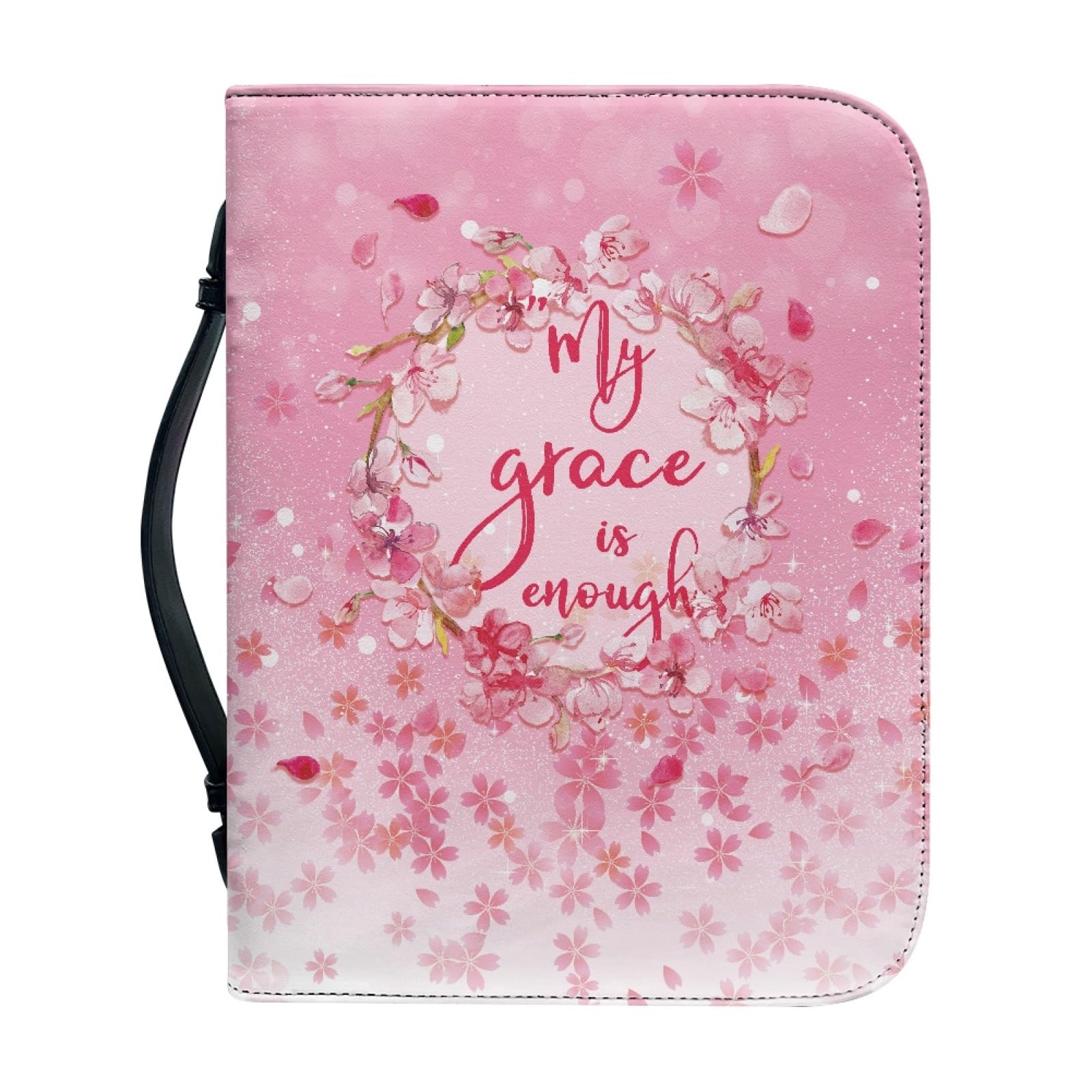 Dajingkj Bible Cover with Zip Large Leather Bible Covers Women's Flowers Bible Bag Women's Bag Bible Book Church Handbags, pink, Large