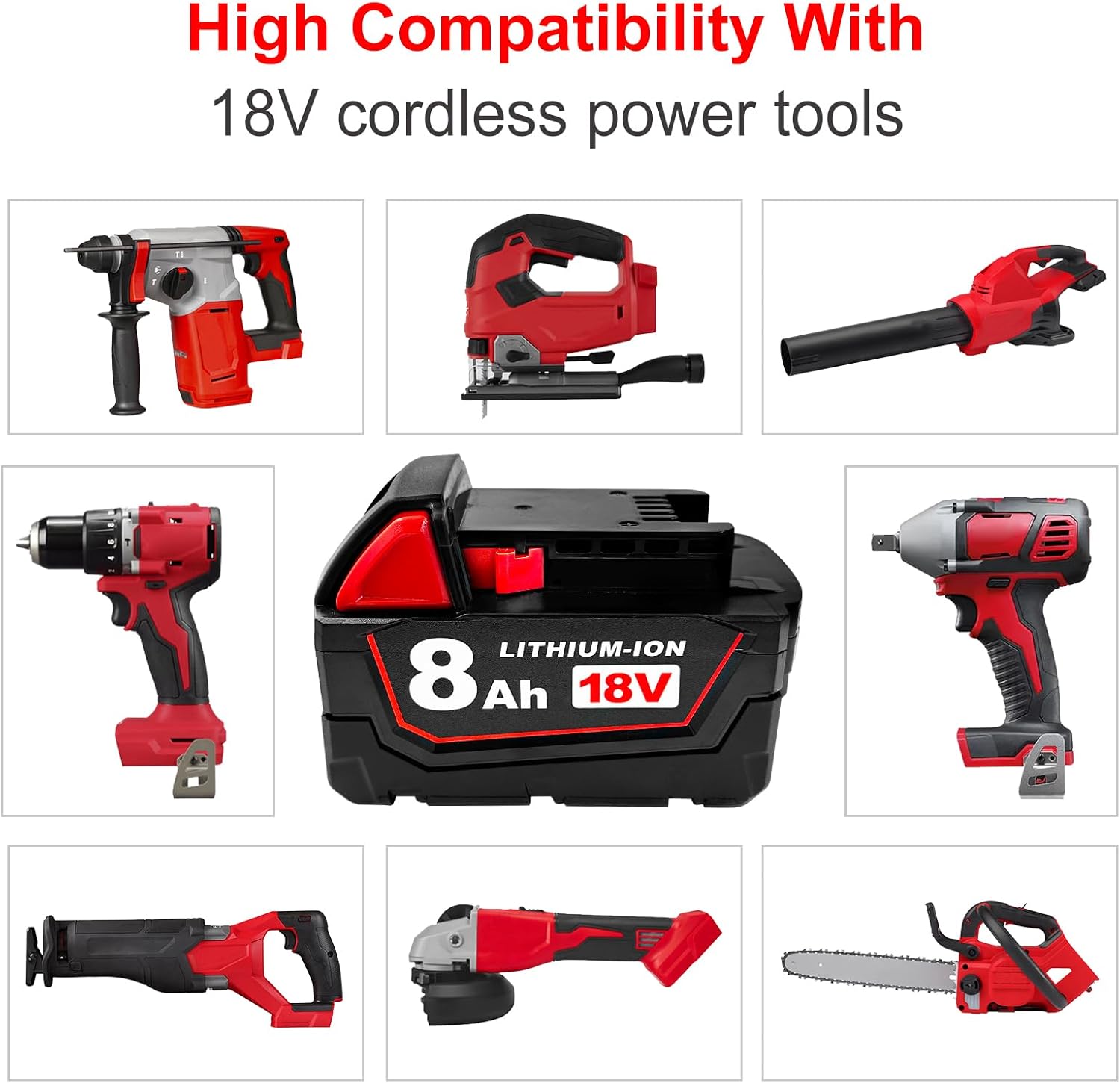 8Ah Replacement Battery for Milwaukee 18V Battery Compatible with Milwaukee 18V Power Tools (2 PCS)