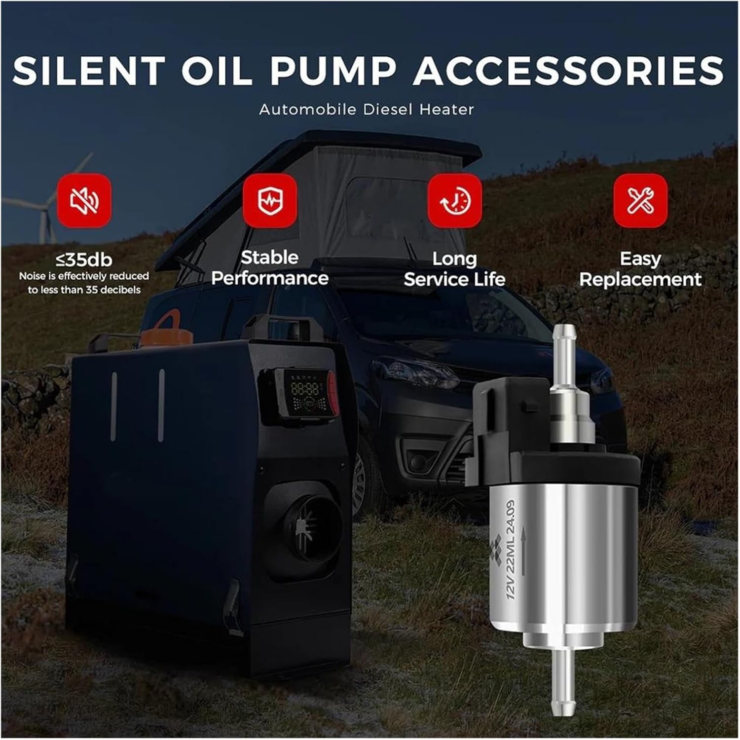 12V 22ML Ultra Silent Oil Pump For Car Diese Heater Low Noise Fuel Pump, Stable Performance Replacement Part For Parking Heater