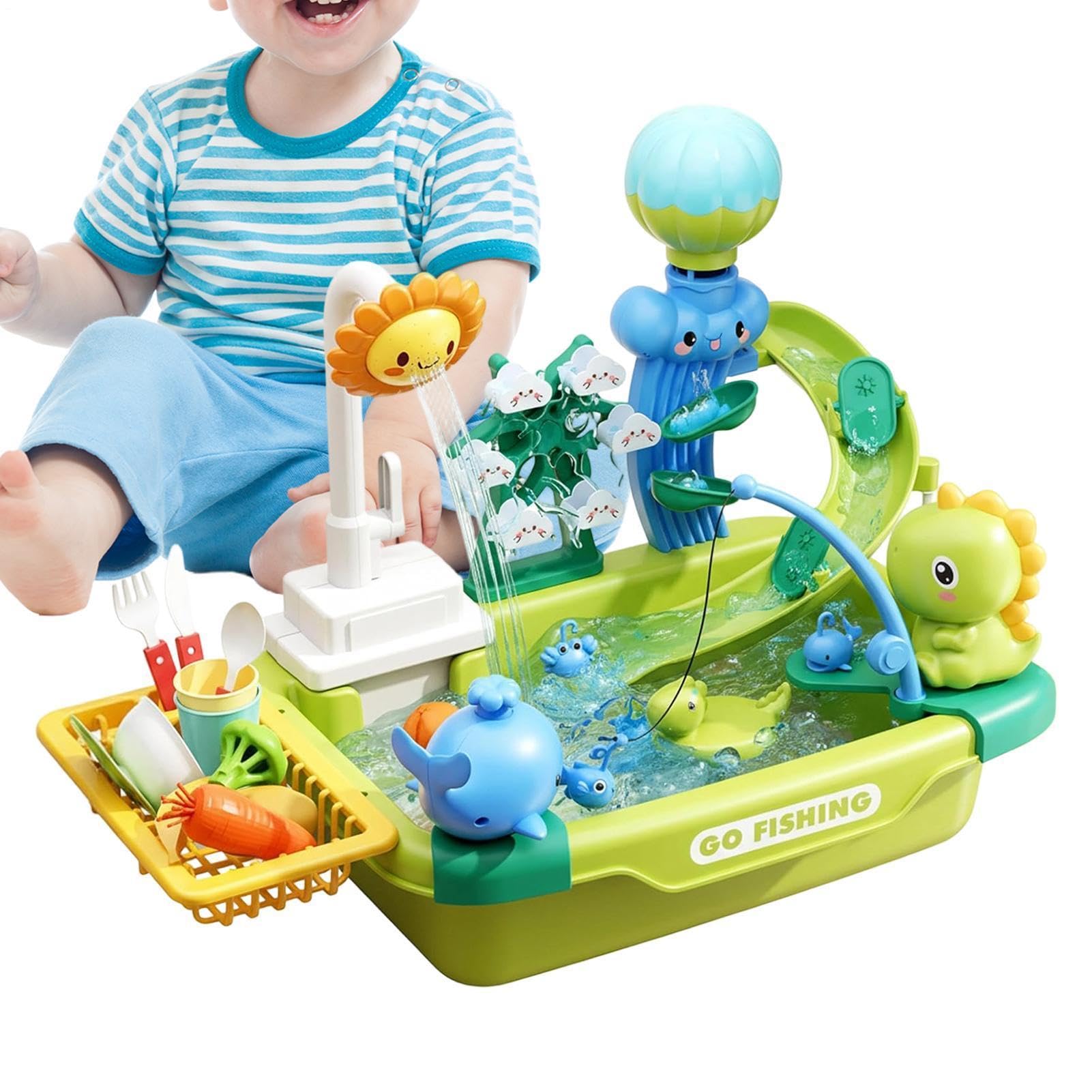 Spielspüle mit fließendem Wasser Pädagogisches Rollenspielzeug | Küchenspielspülbecken Spielzeug Für Kinder, Vorschüler, Camping, Im Freien, Kita, Zuhause, Bad, Spielraum, Urlaub,