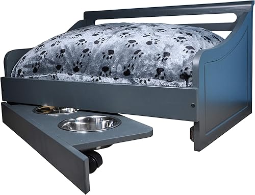 Miniatura 6 de Iconic Pet Sassy Paws - Cama multiusos de madera para mascotas con alimentador, color gris carbón, pequeña, comodidad elegante para tu mascota