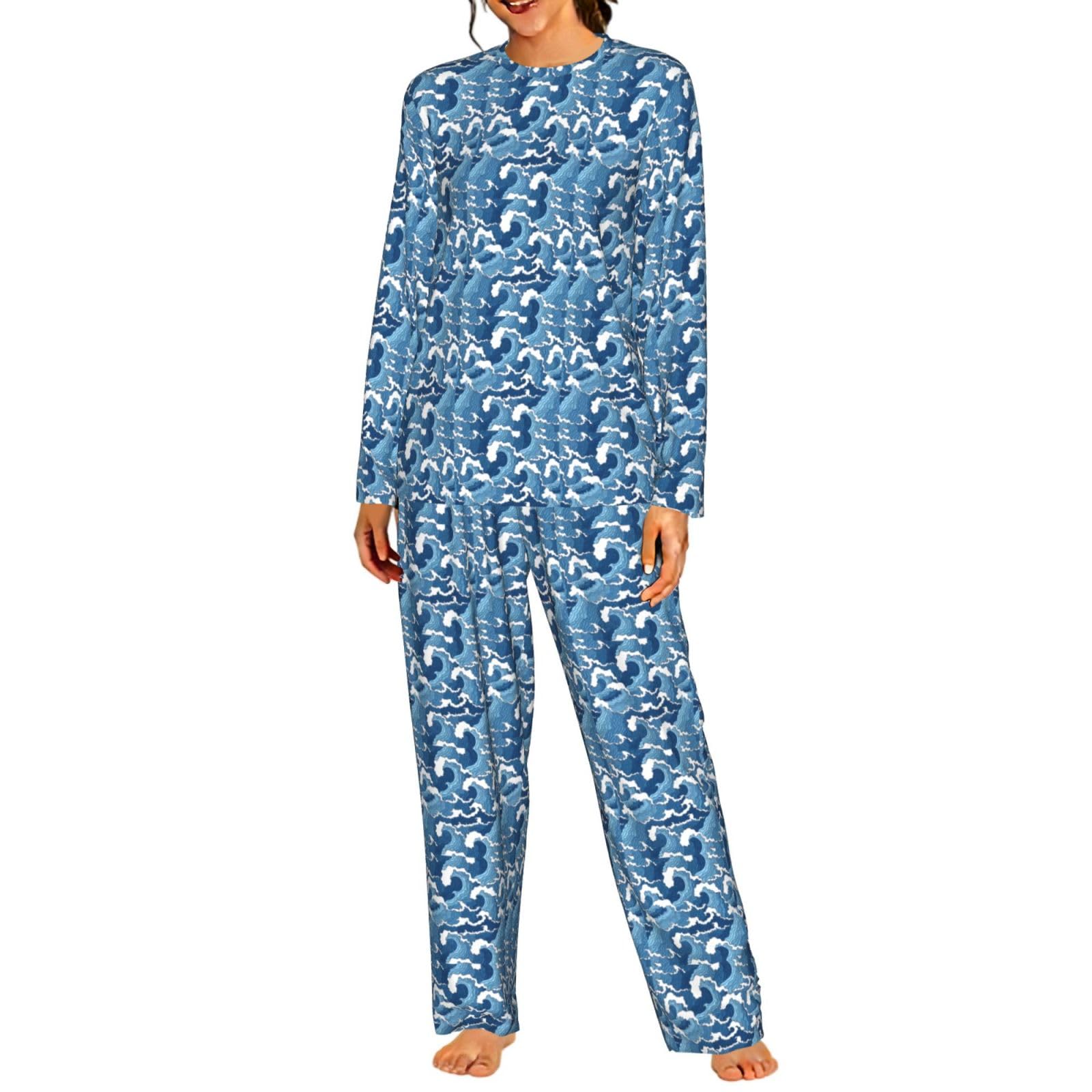 Pigiama da donna a maniche lunghe con stampa di mare tempestoso, morbido pigiama da spiaggia, vacanze, biancheria da notte, regalo casual