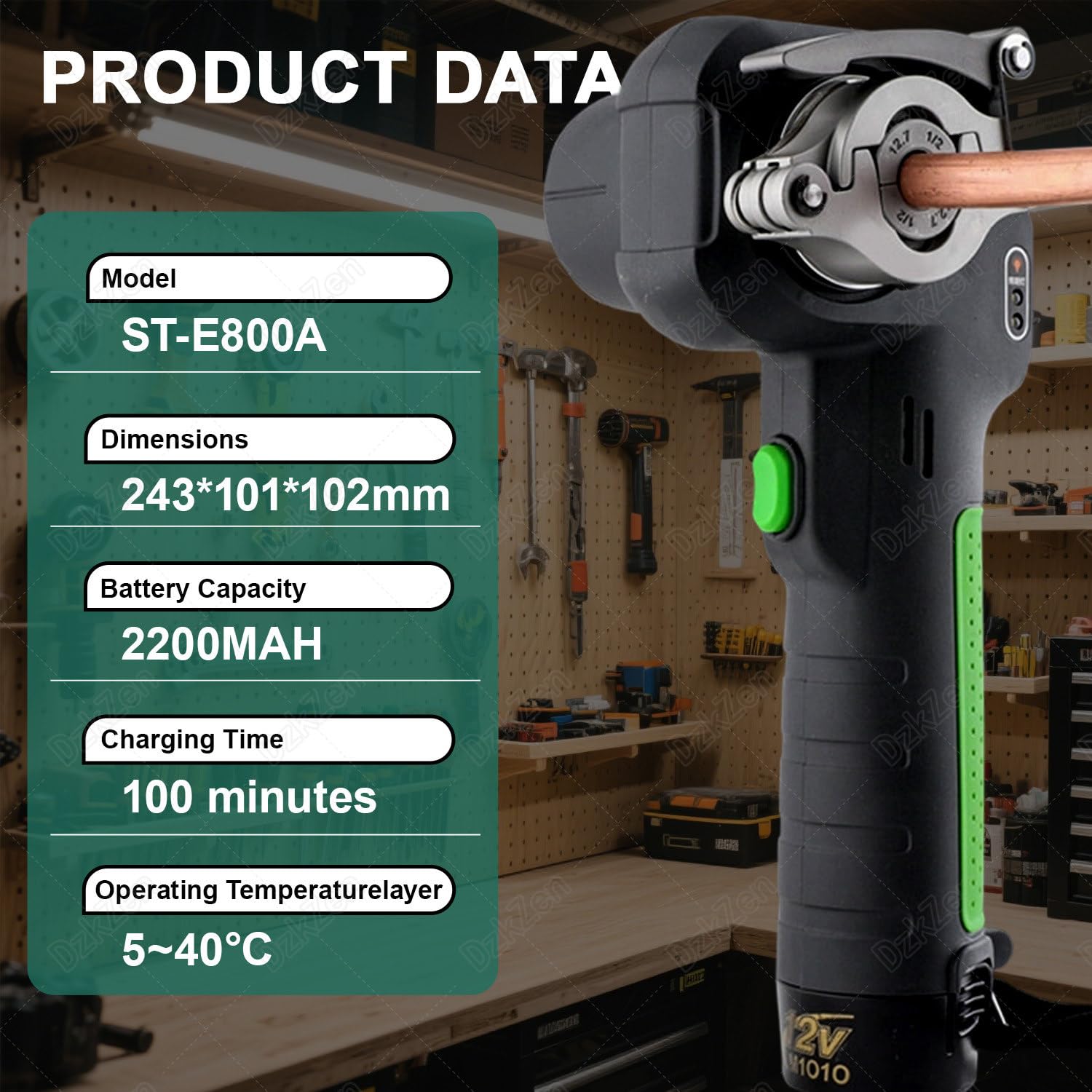 Kit di utensili elettrici per svasatura a 45° per tubi in rame, alluminio, ottone, 5 morsetti e luce da lavoro, adatto per tubi da 1/4" - 3/4", 2 batterie incluse