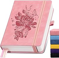 ALKALO A5 Leather Lined Journal Notebook 365 Pages - 100GSM Thick Paper, Hardcover College Ruled for Writing, Travel, Work, School