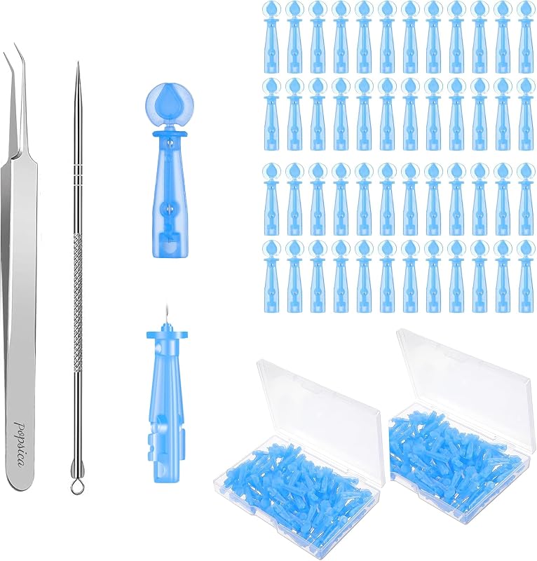 Kit Popsica com Agulhas Descartáveis e Pinça para Cuidados com a Pele, 100 Unidades, Rosa e Azul