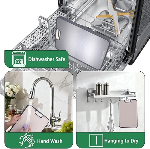 Miniatura 7 de Luersaka Tabla de cortar para cocina, acero 304 + paja de trigo PP, tablas de cortar de acero inoxidable de doble cara, fácil de limpiar,