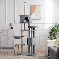 Vista 1 de Cat Tree, 104-Inch Cat Tower for Indoor Kittens, Cats and Pets, Multi-Level Cat Condo with 4 Scratching Posts, 2 Perches & 2 Caves, Gray