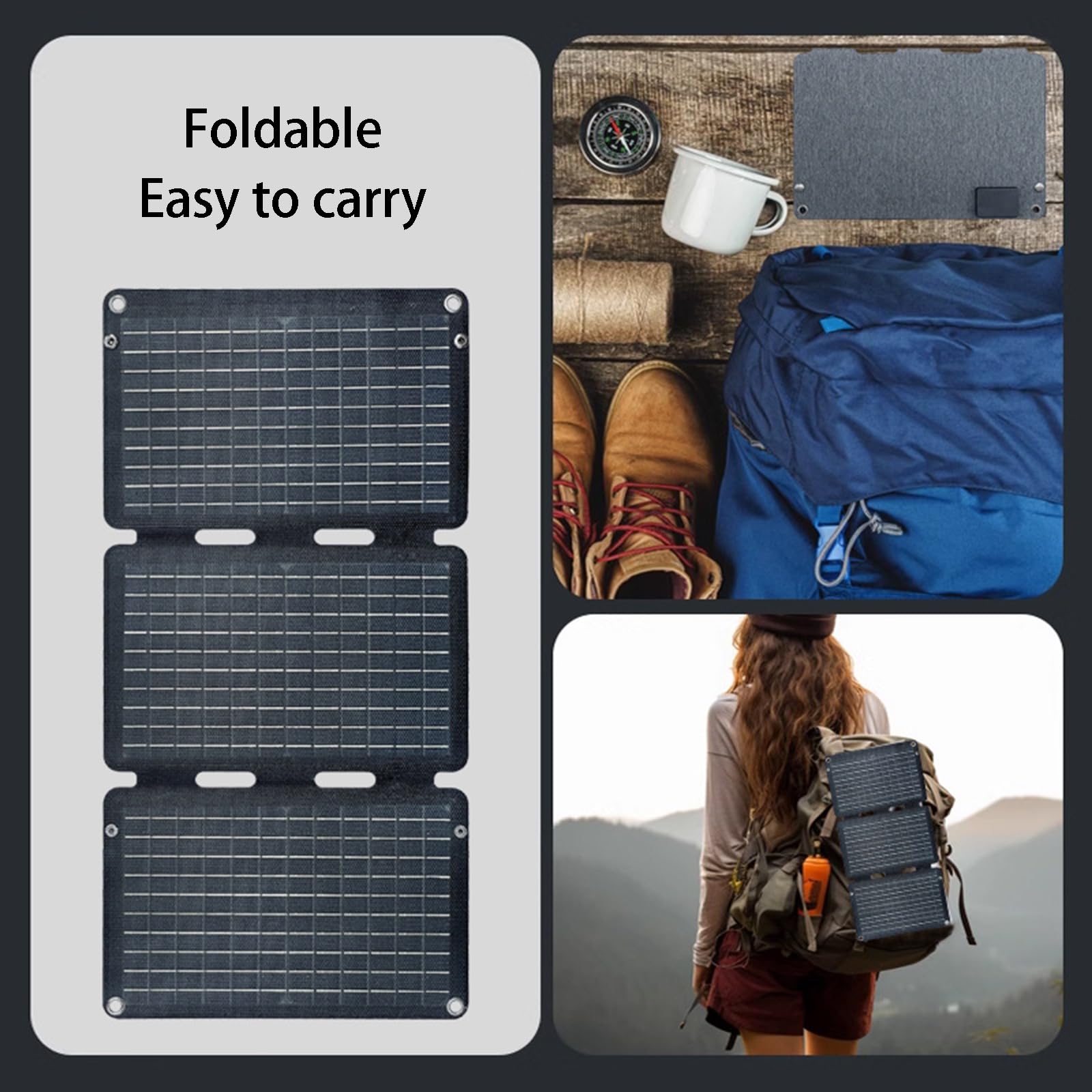Paneles Solares, składany panel słoneczny, przenośny panel słoneczny, 30 W, 18 V, 42,6 x 33 cm, do wędrówek, wędkowania, podróży