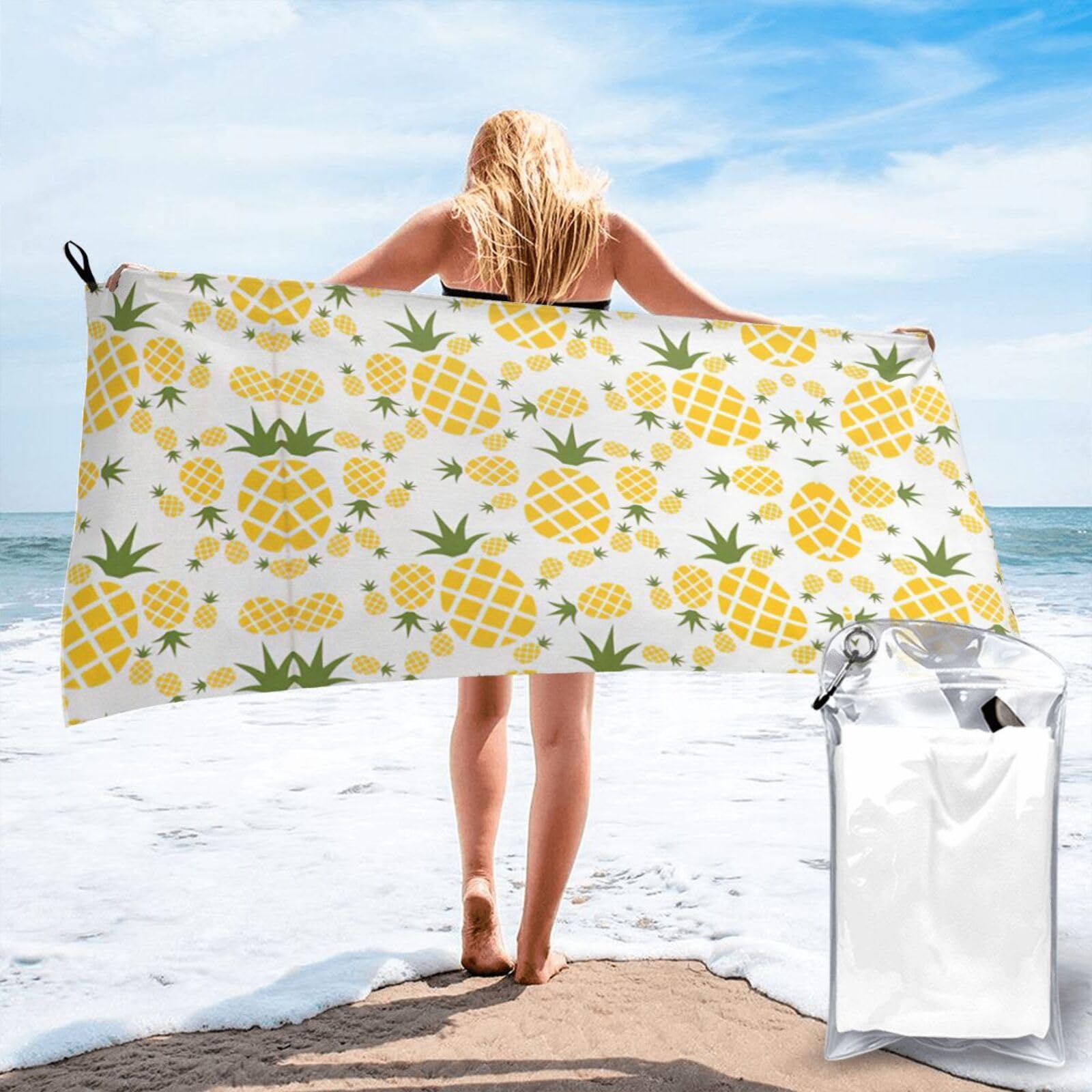 SDEGTHO Pineapple. Print Beach Towel Quick Dry Portable For Swimming Yoga Adults Fitness