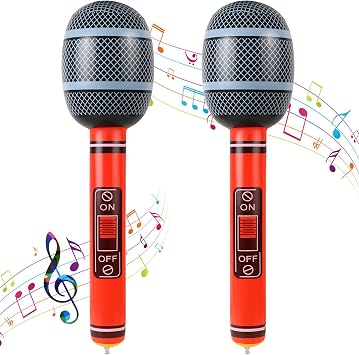LIYDE 2 PCS Inflatable Microphones Large Size Blow up Microphone Toy Inflatable Microphone for 80s 90s Party Decorations - 80s 90s Decorations Supplies Plastic Prop 27.5 InchesRed