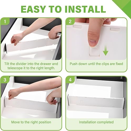 Miniatura 4 de Paquete de 5 separadores de cajones de 3.7 pulgadas de alto, organizadores delgados expandibles de 14.8 a 25.6 pulgadas, separadores ajustables para