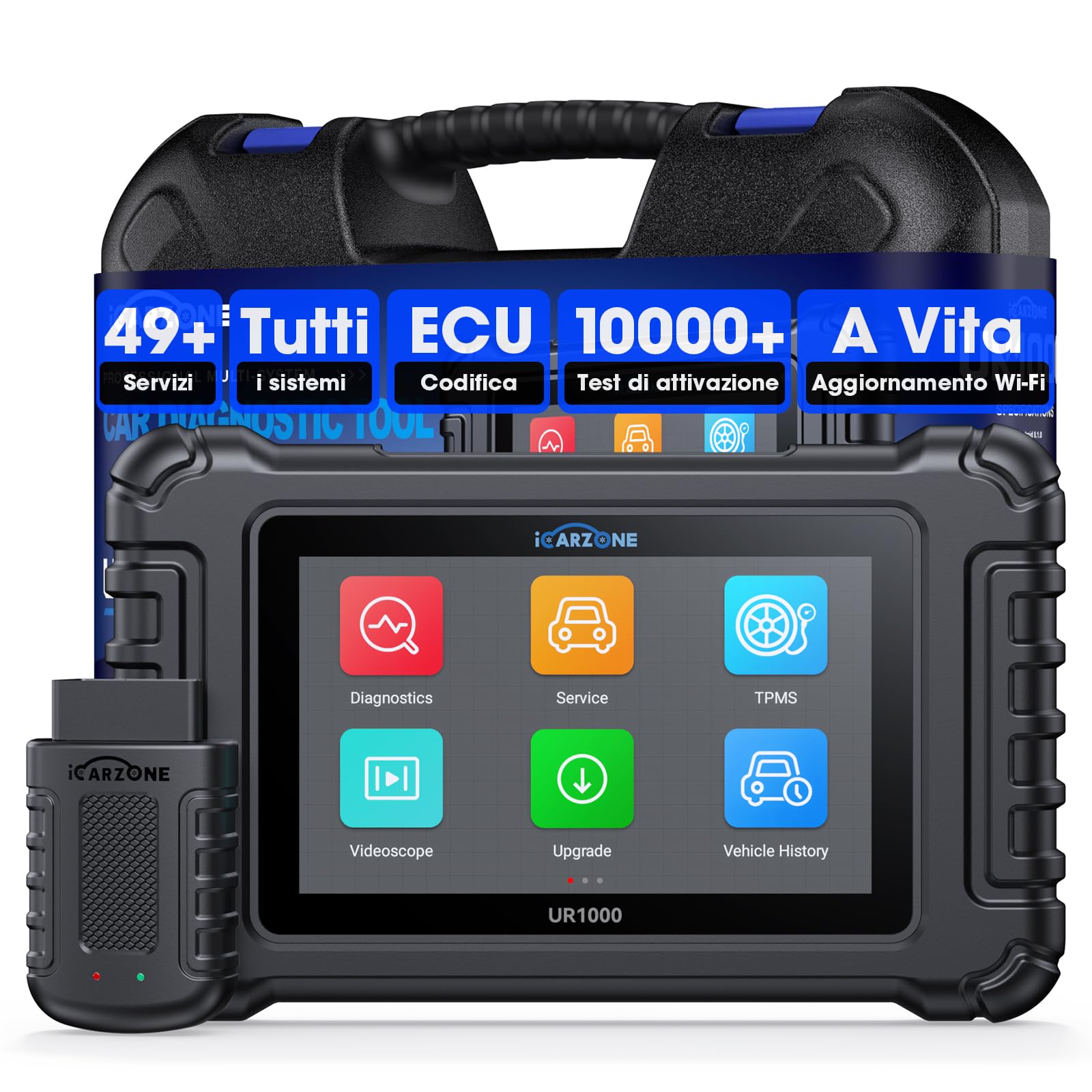 UR1000 Auto Diagnostica, Diagnosi Auto Professionale in Italiano per Tutti i Sistemi, 50 Funzioni di Reset, 10000+ Test Bidirezionale, VIN Automatico, CANFD, Program TPMS, Aggiornamento WiFi
